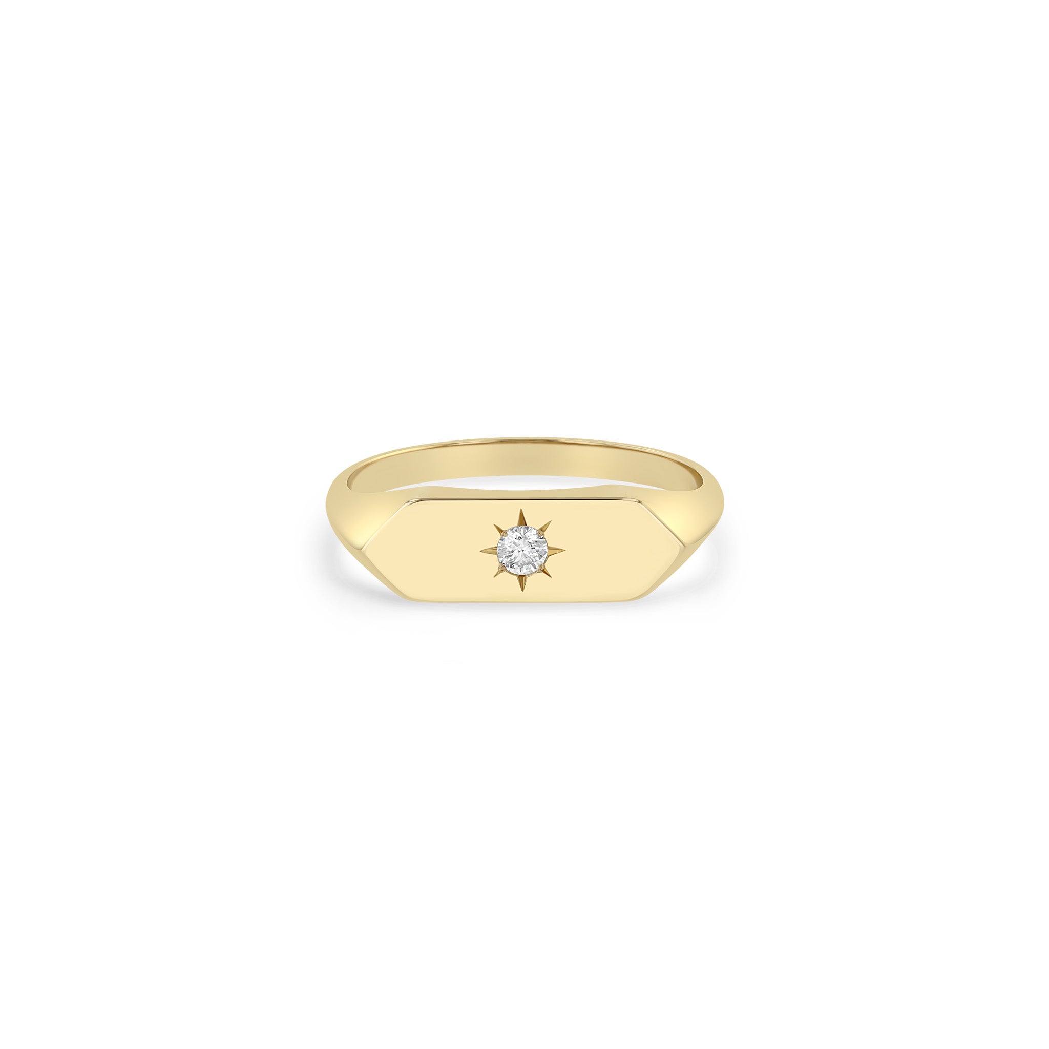 Zoë Chicco 14k Gold Star Set Diamond Elongated Hexagon Signet Ring