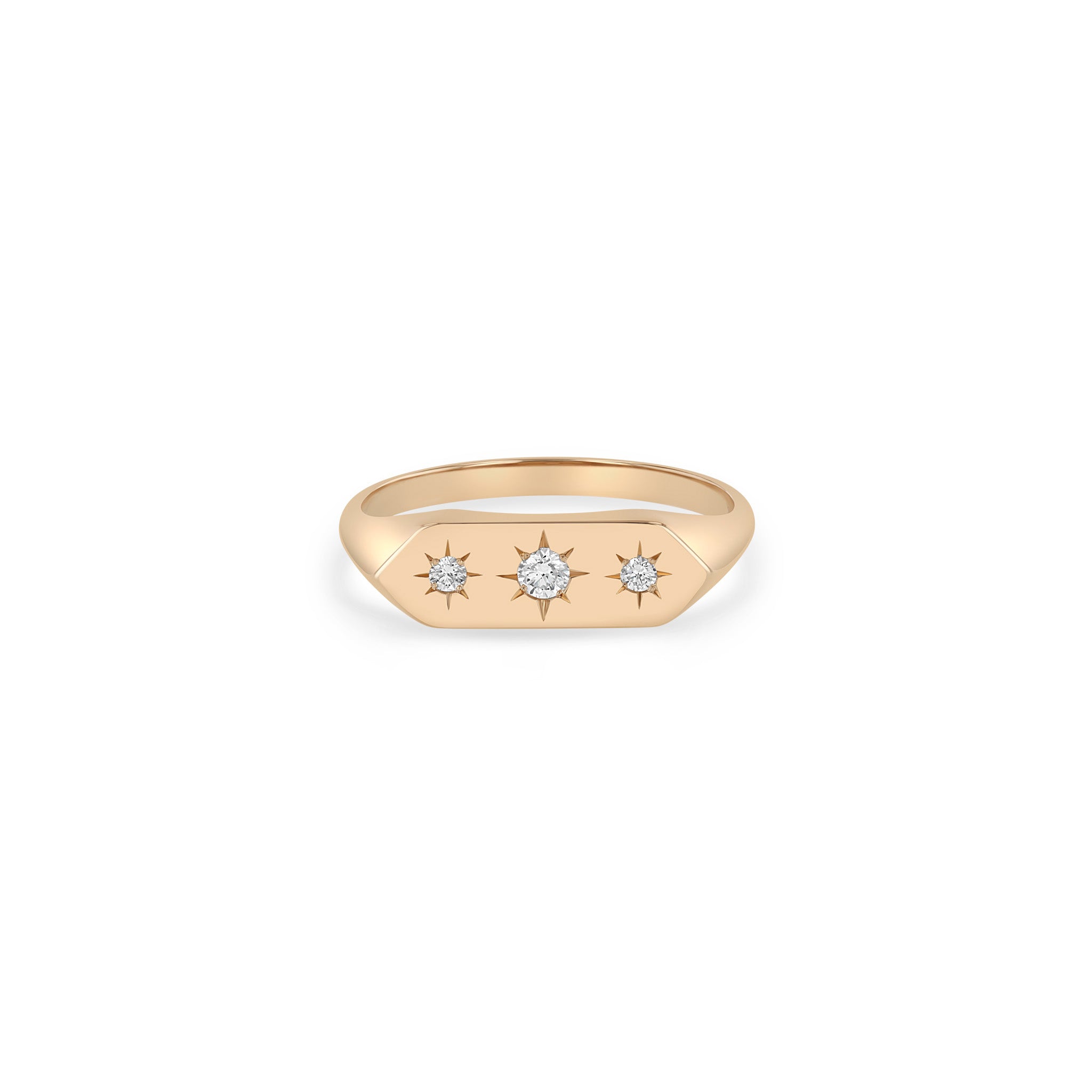 Zoë Chicco 14k Gold Graduated Star Set Diamonds Elongated Hexagon Signet Ring