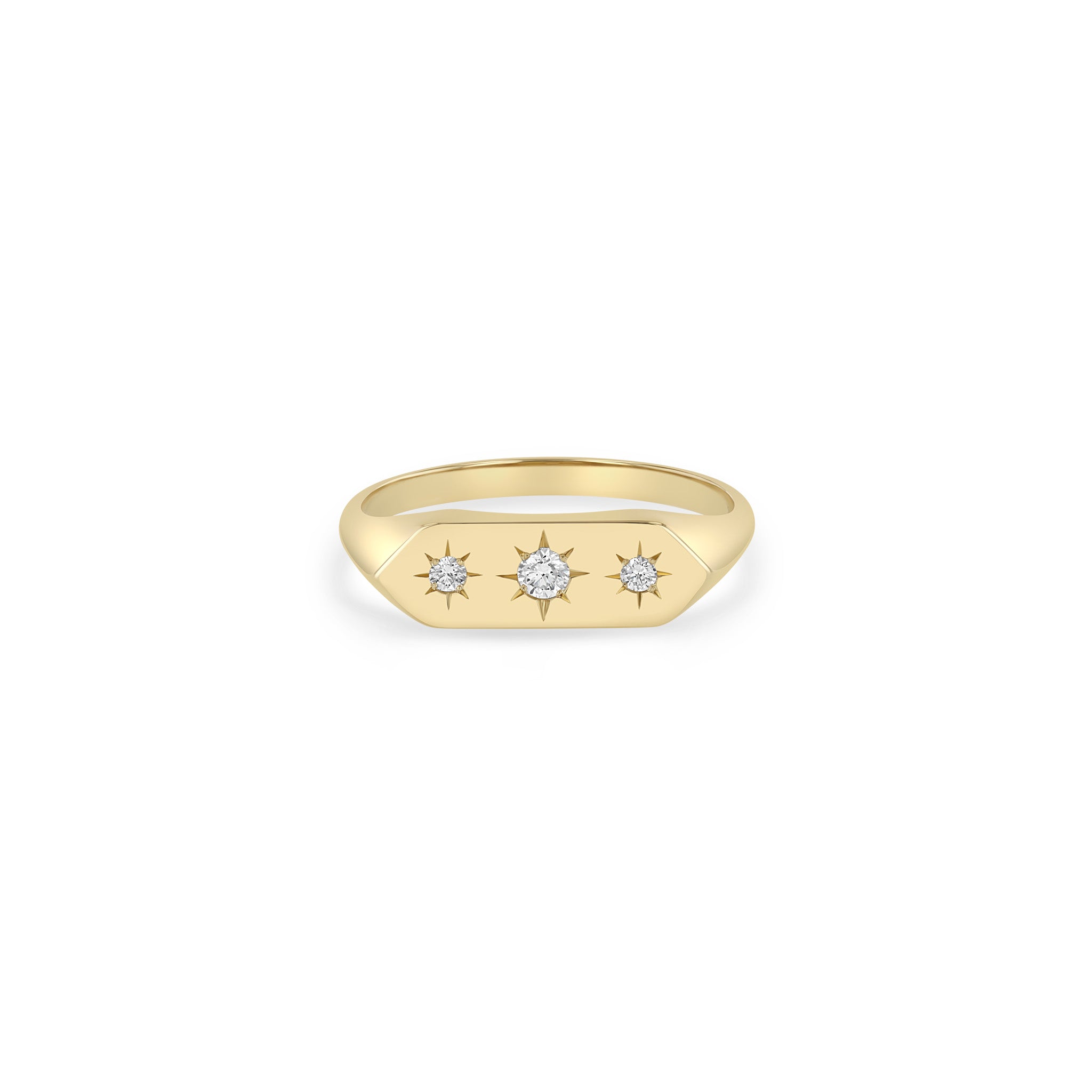 Zoë Chicco 14k Gold Graduated Star Set Diamonds Elongated Hexagon Signet Ring