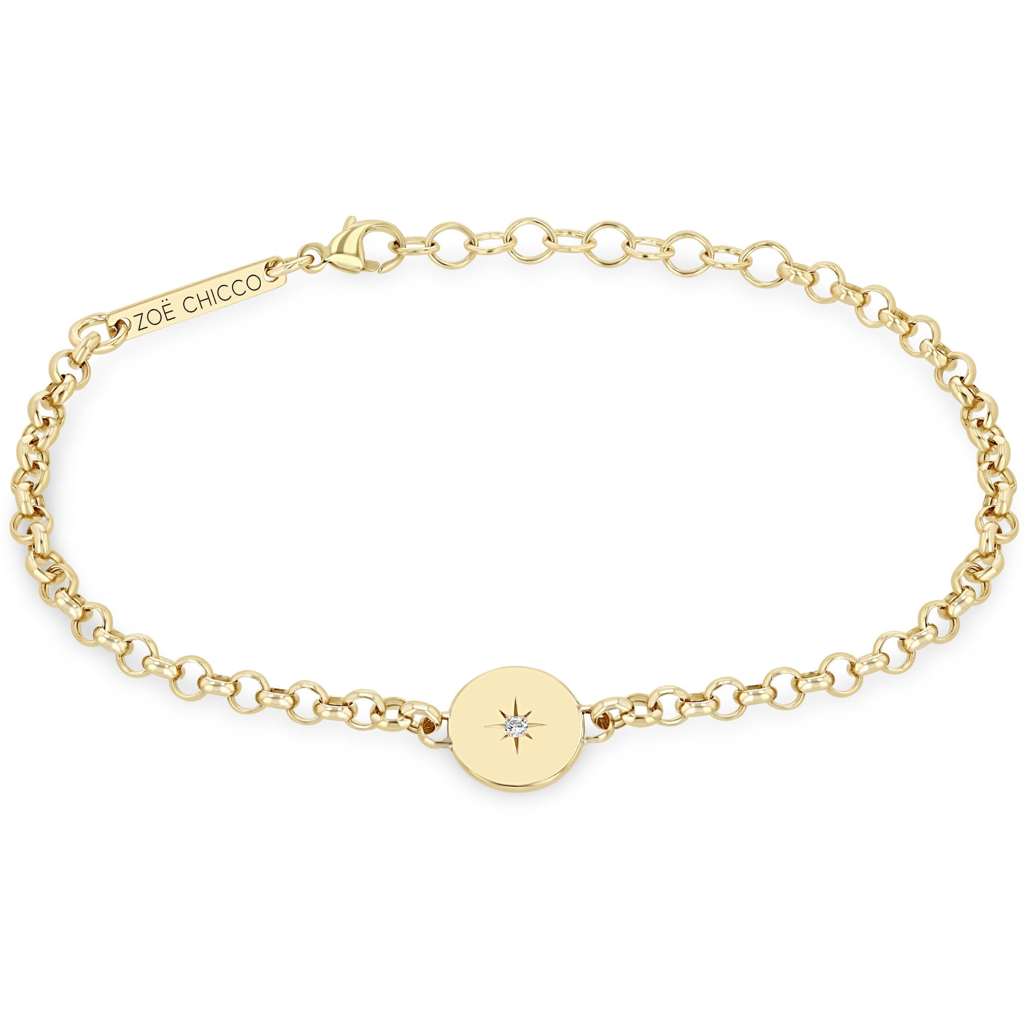 Zoë Chicco 14k Gold Star Set Diamond Disc Rolo Chain Bracelet