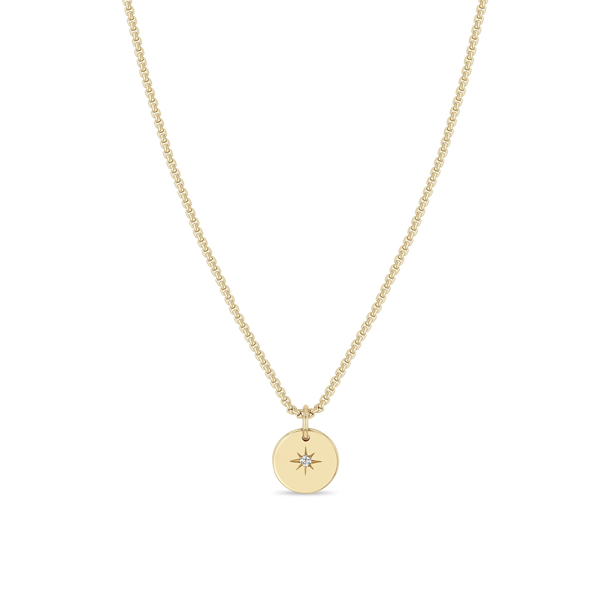 Zoë Chicco 14k Gold Star Set Diamond Disc Box Chain Necklace