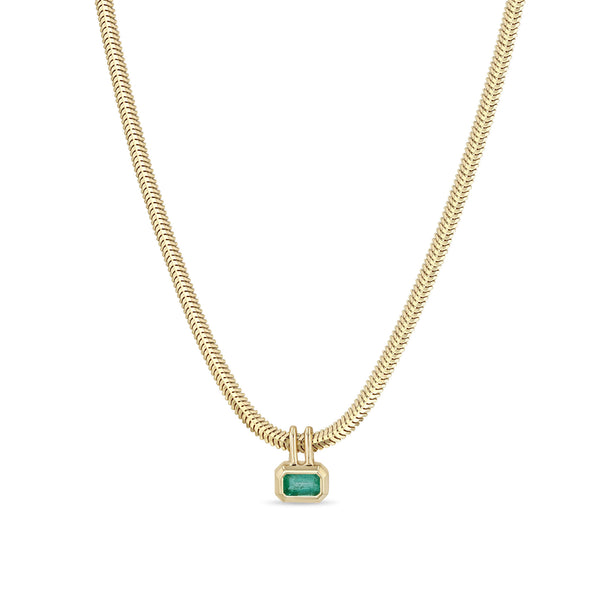 Zoë Chicco 14k Gold Emerald Cut Emerald Pendant Snake Chain Necklace