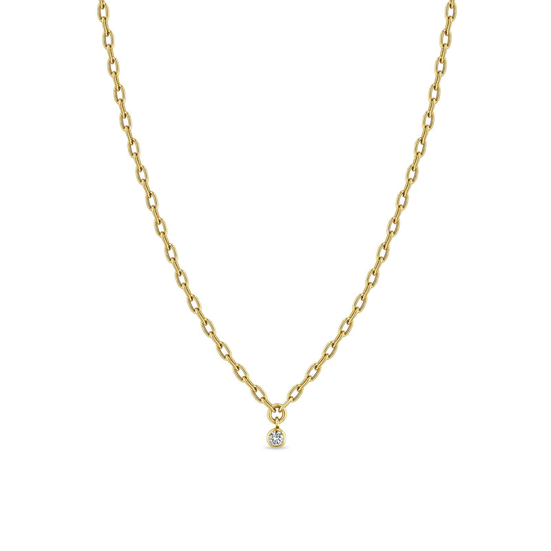 Zoë Chicco 14k Gold Dangling Diamond Small Square Oval Link Necklace