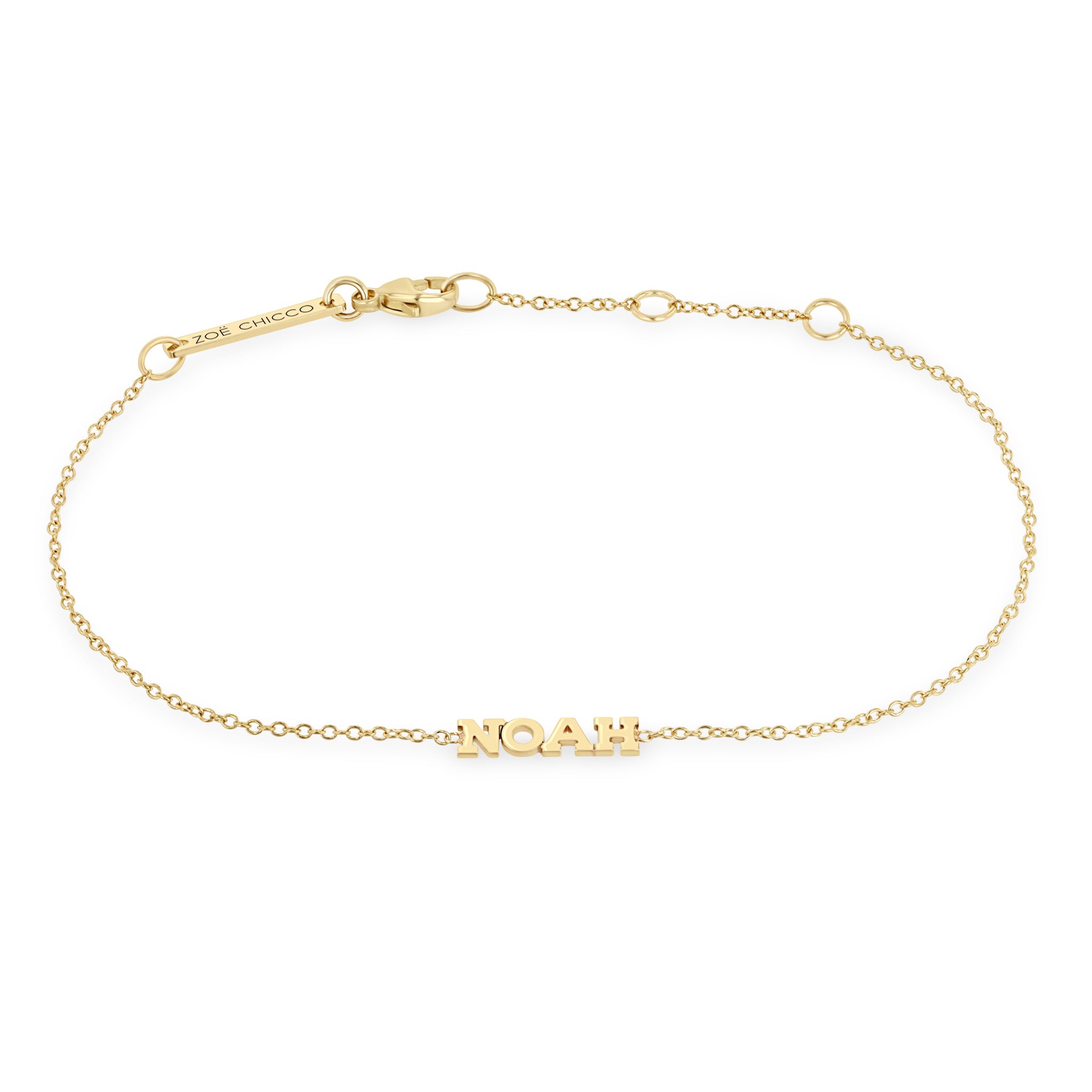 Zoë Chicco 14k Gold Custom Itty Bitty Letters Bracelet with the name NOAH