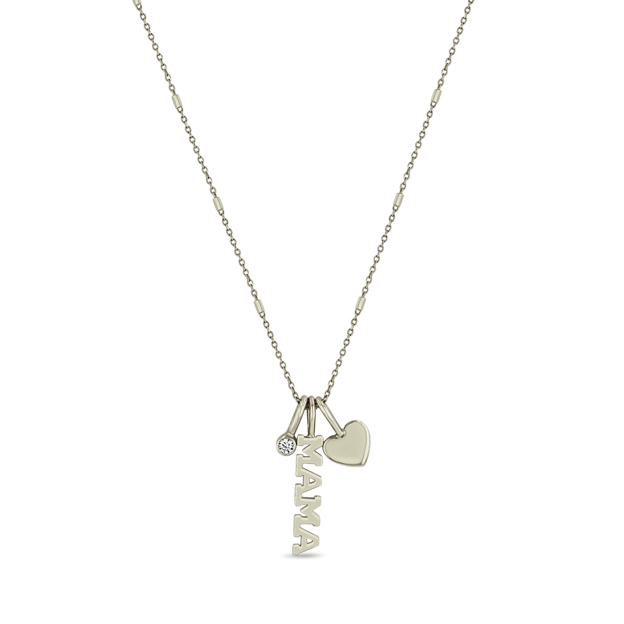 Zoë Chicco 14k Gold MAMA Charm Necklace with Heart & April Diamond Birthstone