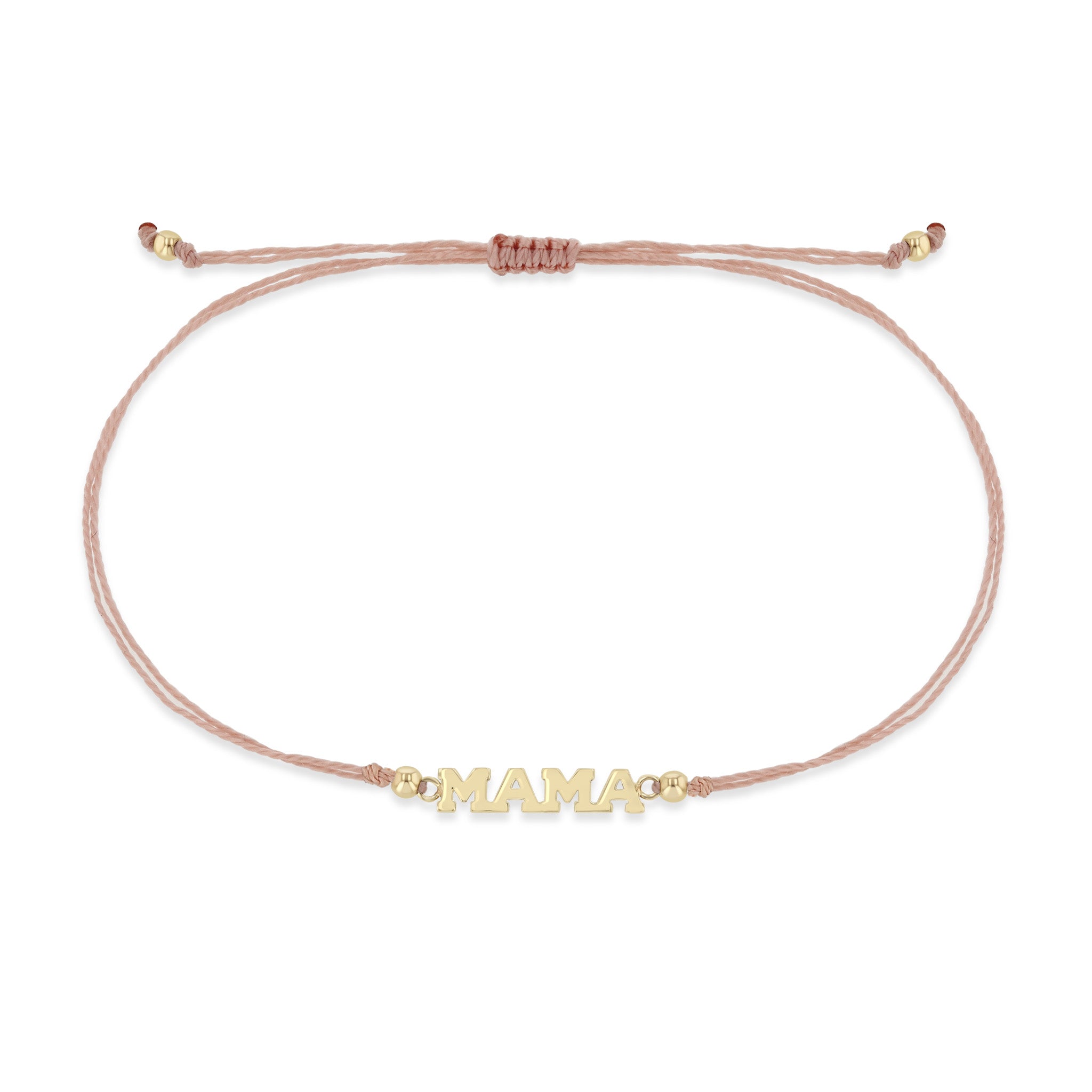 Zoë Chicco 14k Gold Itty Bitty MAMA Cord Bracelet in Light Pink