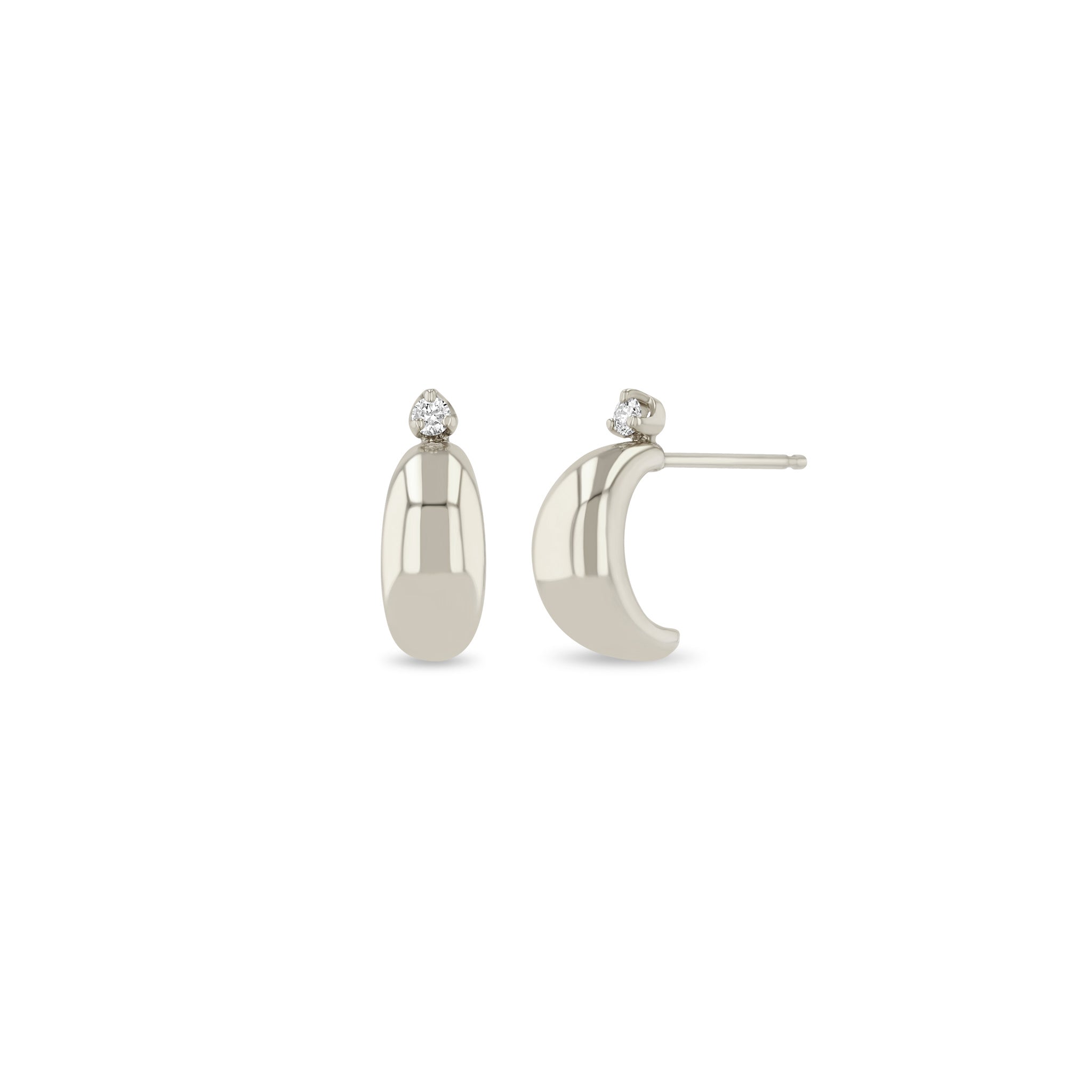 Zoe Chicco 14k Whit Gold Prong Diamond Thin Aura Huggie Hoops on a white background