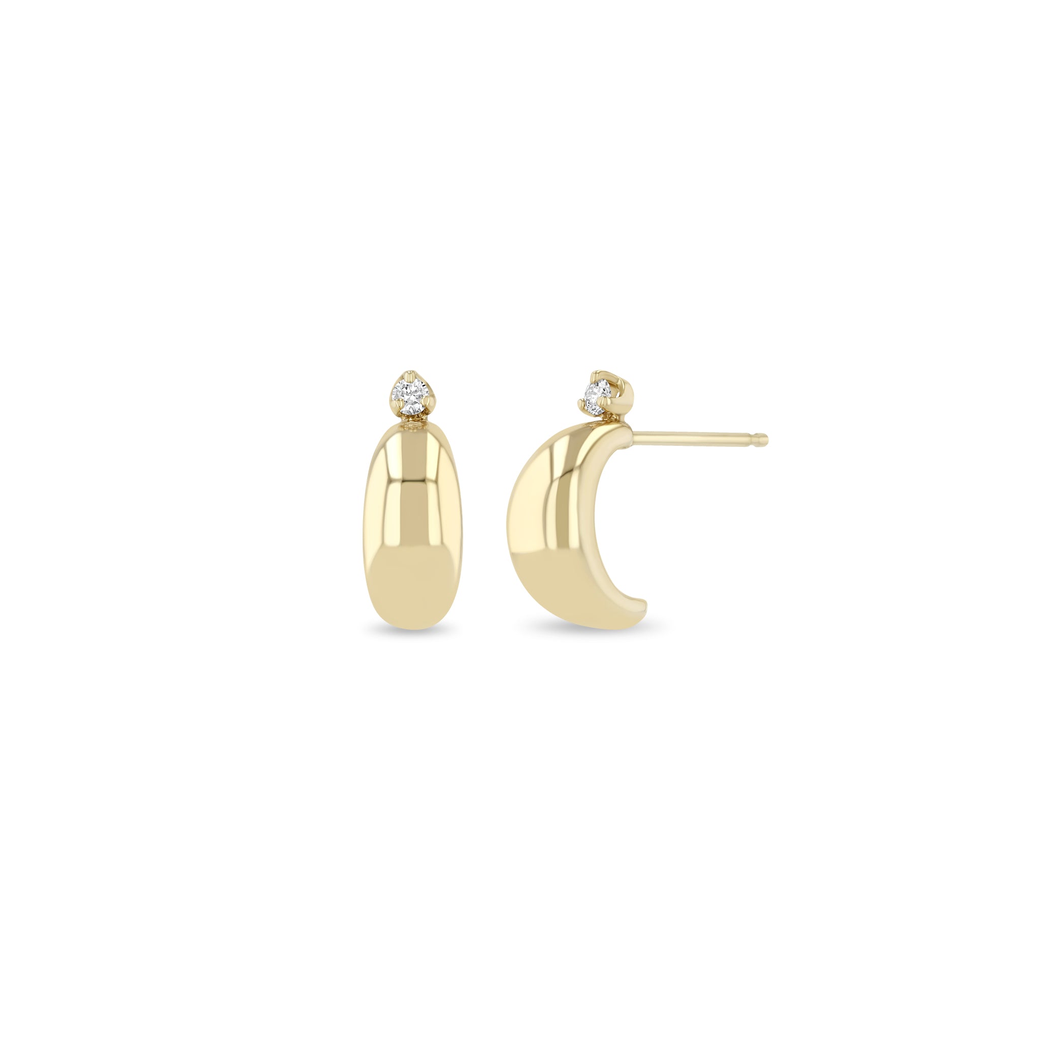 Zoe Chicco 14k Gold Prong Diamond Thin Aura Huggie Hoops on a white background