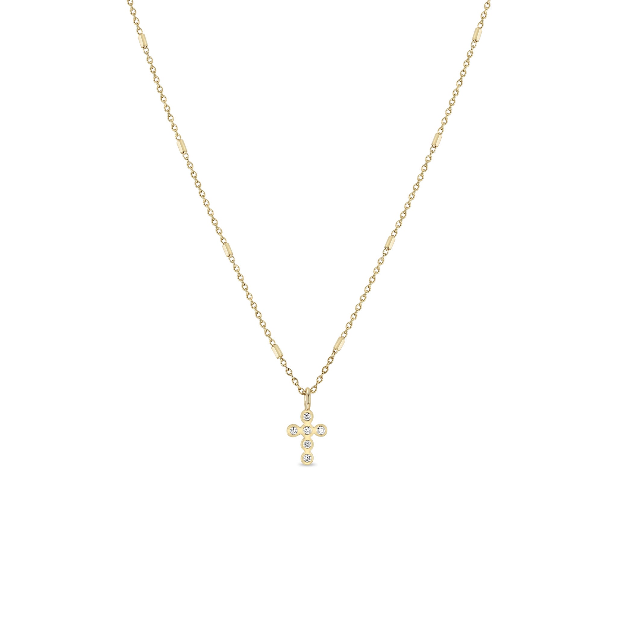 Zoë Chicco 14k Gold Small Diamond Bezel Cross Pendant Necklace