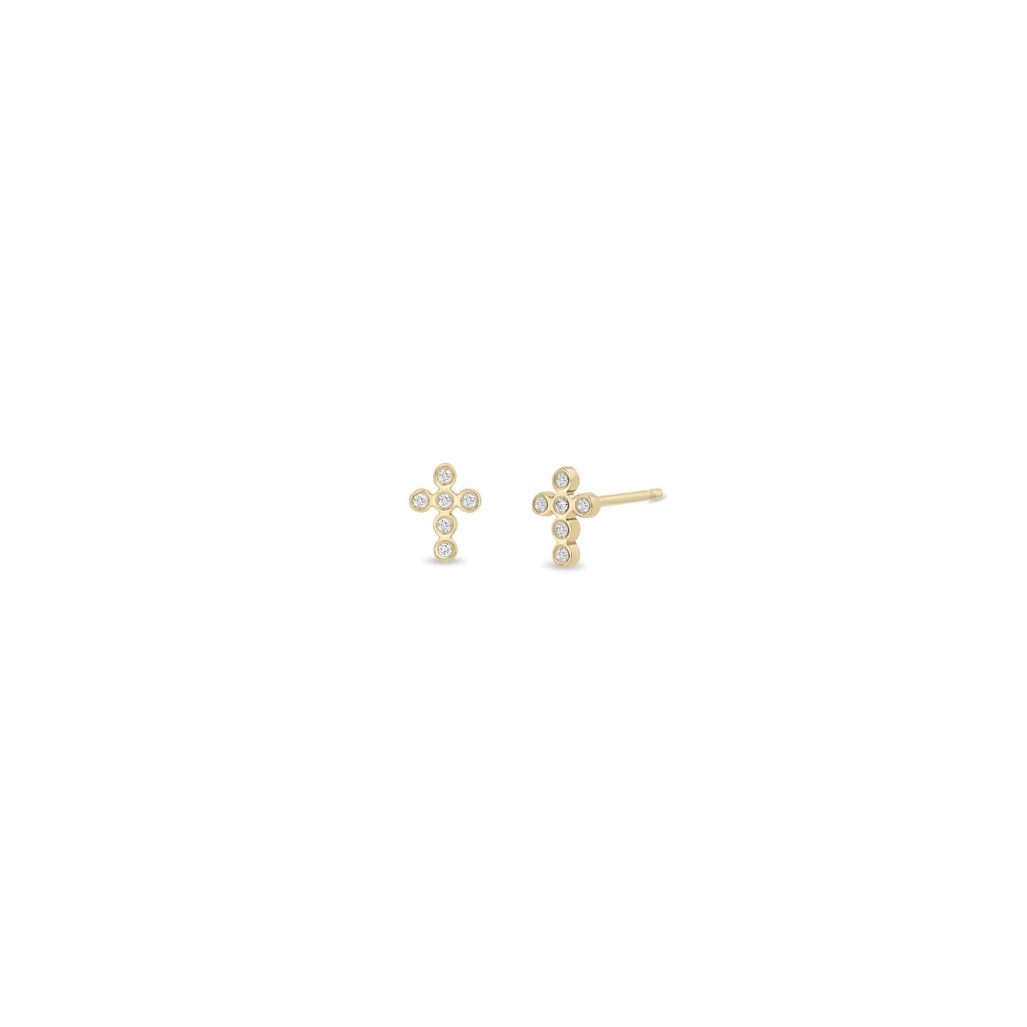 Zoë Chicco 14k Gold Small Diamond Bezel Cross Stud Earrings