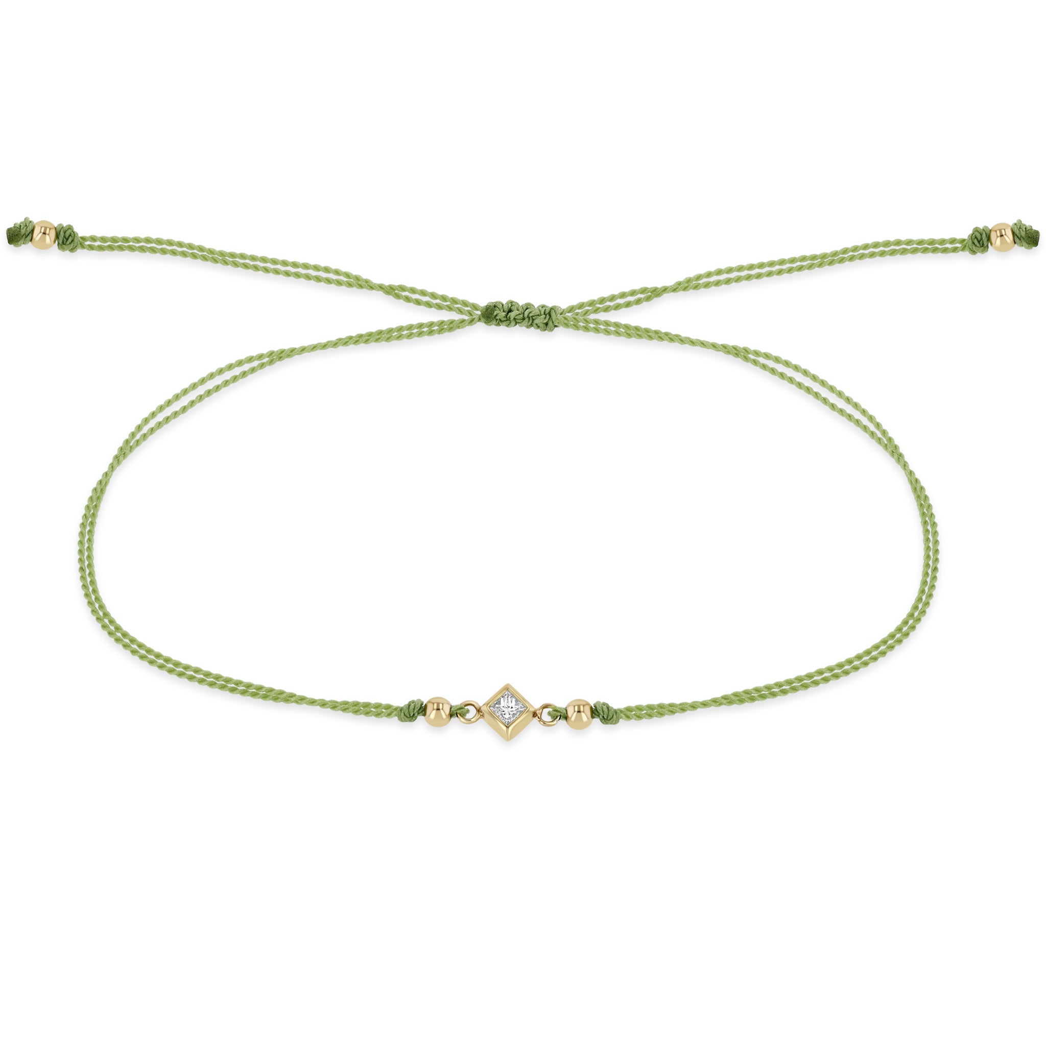 Zoë Chicco 14k Gold Princess Diamond Bezel Light Green Cord Bracelet