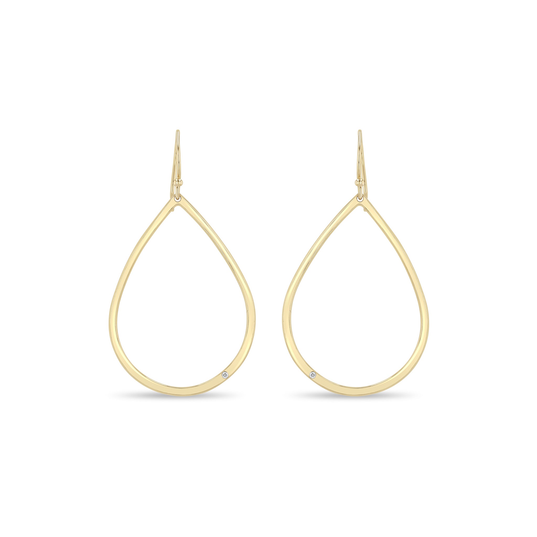 Zoe Chicco 14k gold teardrop hoop earrings with a single diamond on a white background