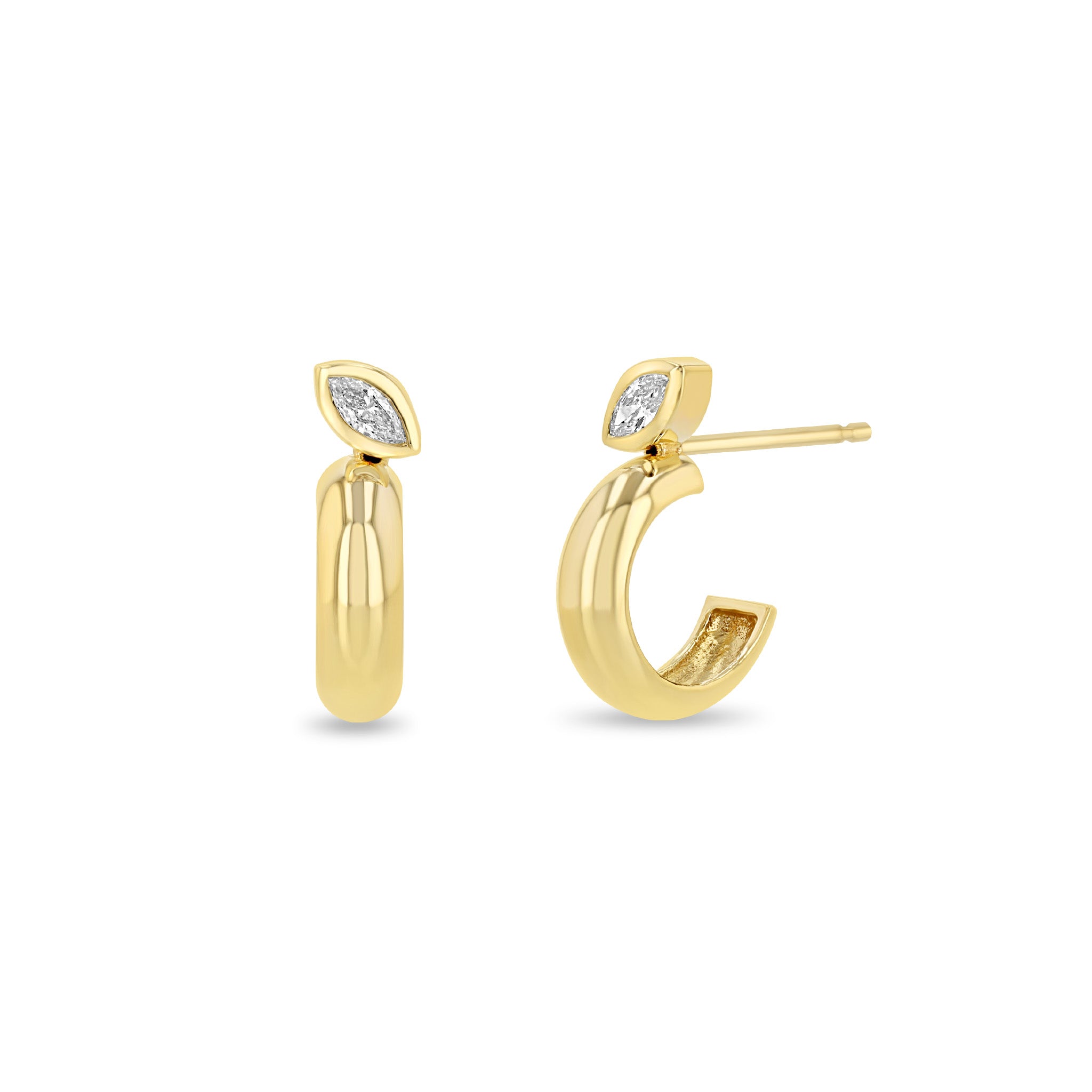 Zoë Chicco 14k Gold Marquise Diamond Bezel Chubby Huggie Hoop Earrings