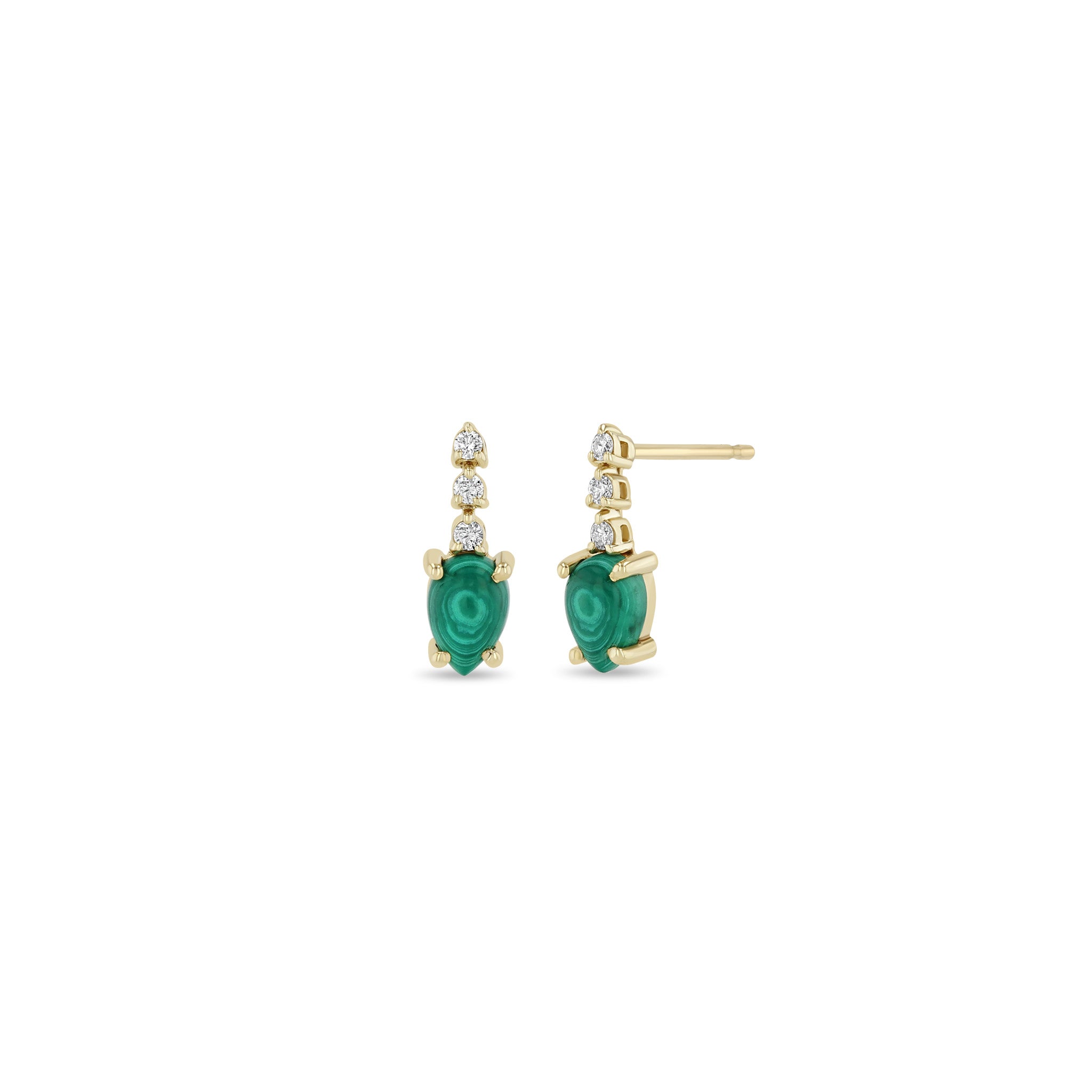 14k Pear Malachite Short Diamond Tennis Drop Earrings