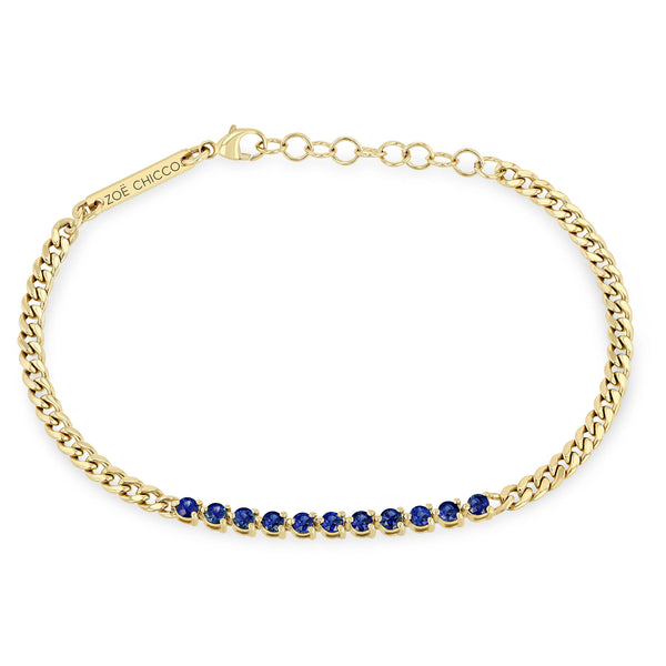 Zoë Chicco 14k Gold Blue Sapphire Tennis Segment Small Curb Chain Bracelet