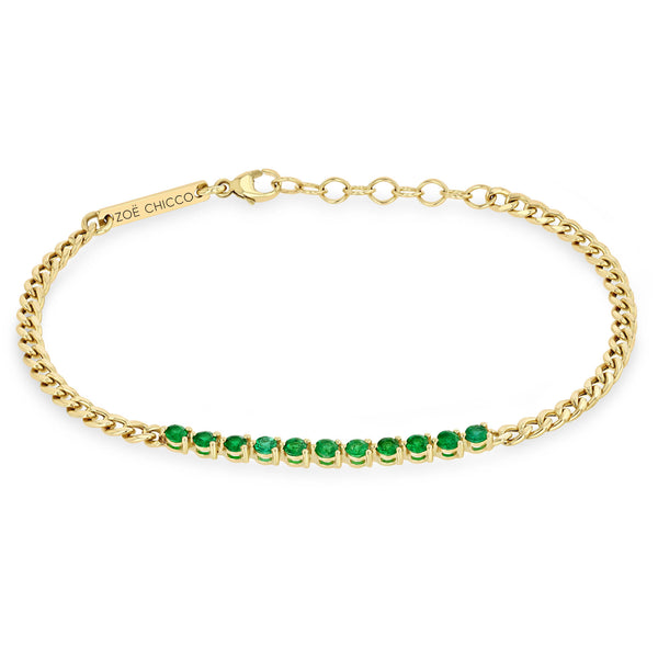 Zoë Chicco 14k Gold Emerald Tennis Segment Small Curb Chain Bracelet