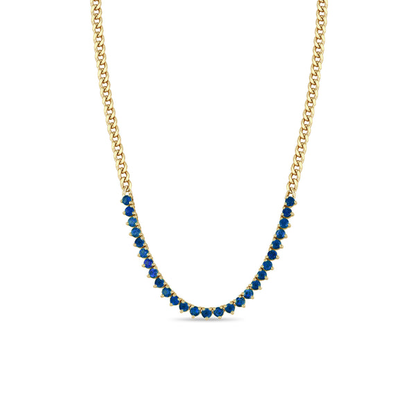 Zoë Chicco 14k Gold Blue Sapphire Tennis Segment Small Curb Chain Necklace