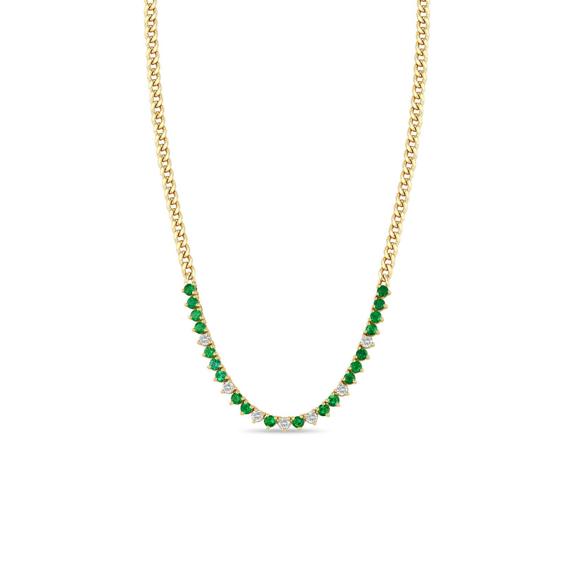 Zoë Chicco 14k Gold Emerald & Diamond Tennis Segment Small Curb Chain Necklace