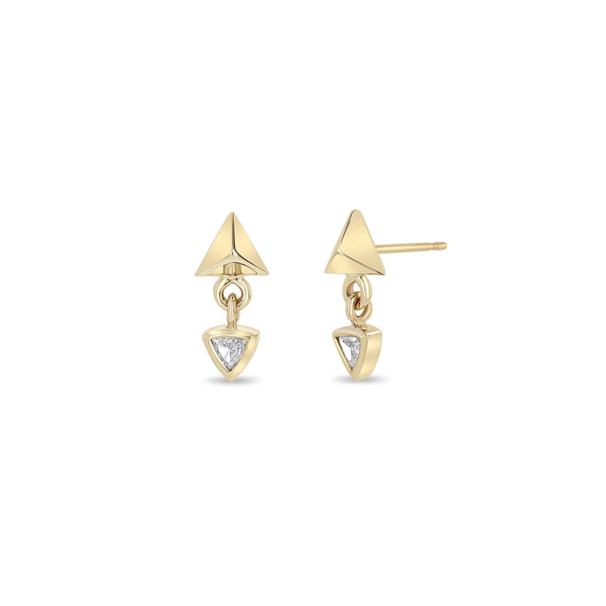 Zoë Chicco 14k Gold Triangle Pyramid & Trillion Diamond Bezel Drop Earrings