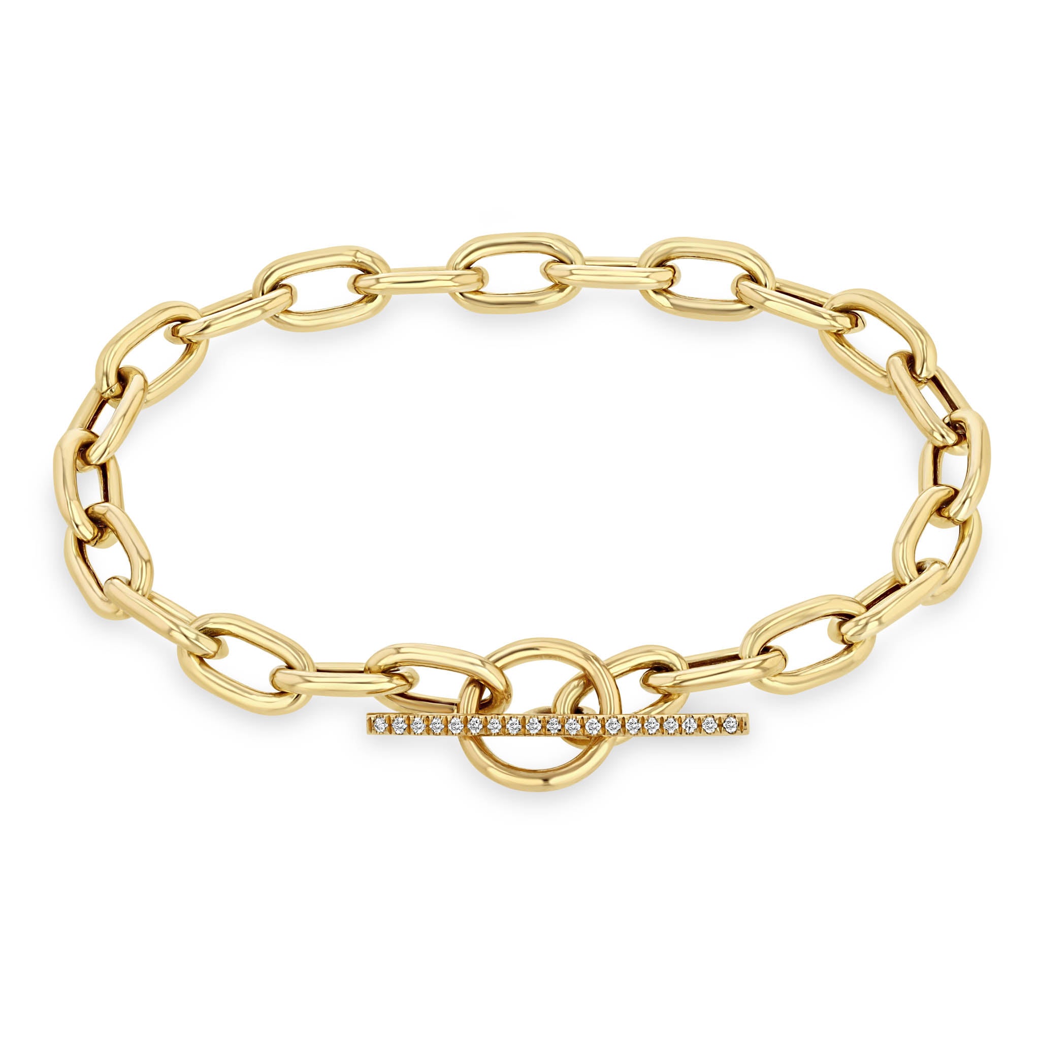Zoë Chicco 14k Gold XL Square Oval Link Pavé Diamond Toggle Bracelet