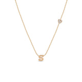 Zoë Chicco 14k Gold Initial Letter S Necklace with Pave Diamond Heart