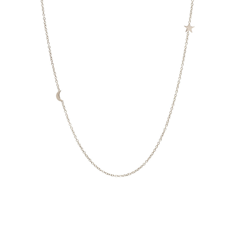 Zoë Chicco 14kt White Gold Itty Bitty Off-Center Moon and Star Necklace