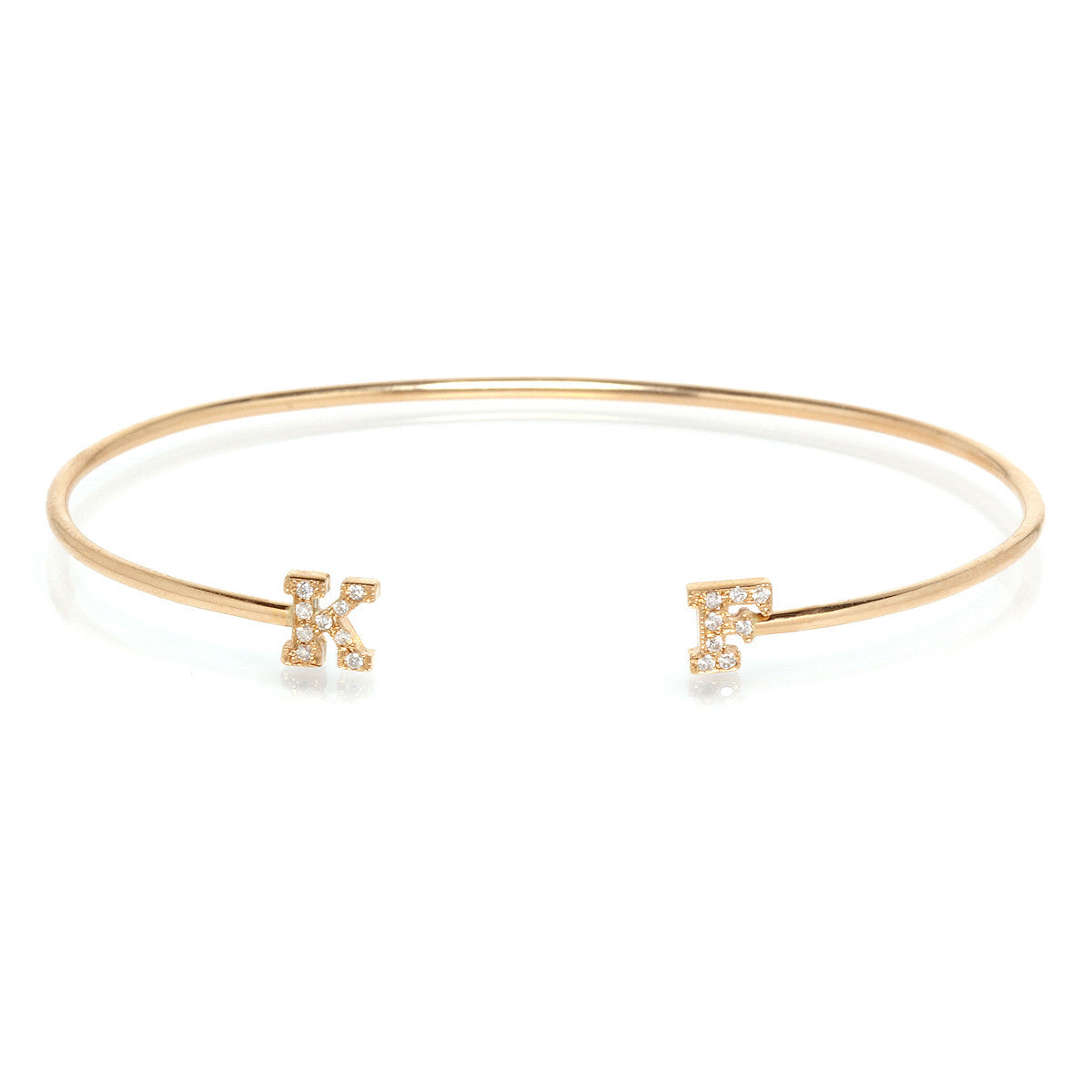 Zoe Chicco 14k Gold Pavé Diamond Personalized 2 Letter Cuff Bracelet.
