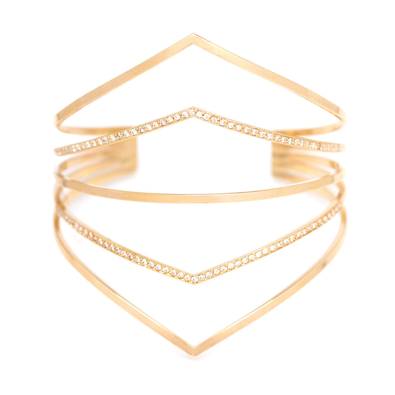 Zoë Chicco 14kt Yellow Gold 5 Bar Pointed Cuff Bracelet with 2 Bars Pave with White Diamonds