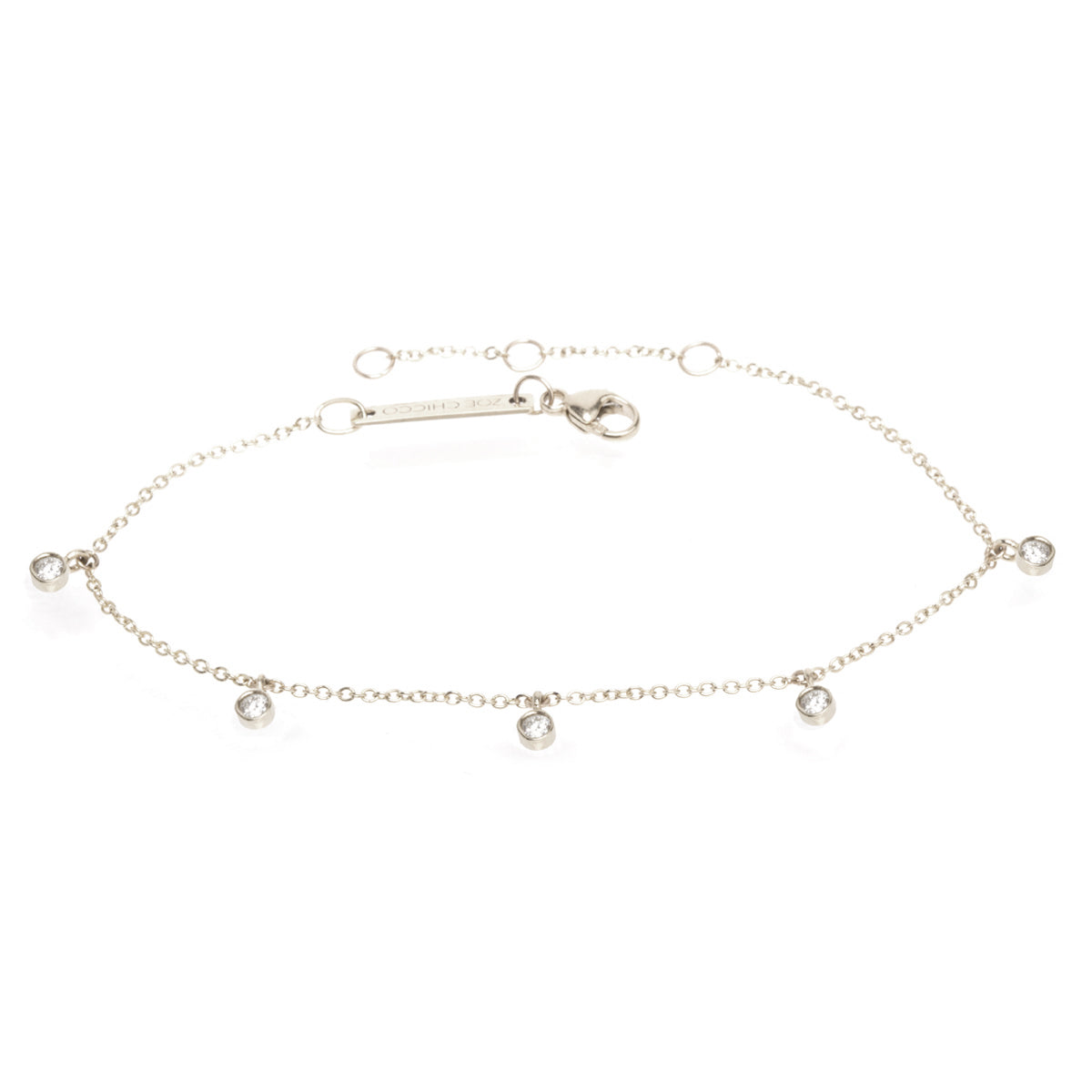 Zoë Chicco 14kt White Gold 5 Dangling Diamond Bezel Bracelet