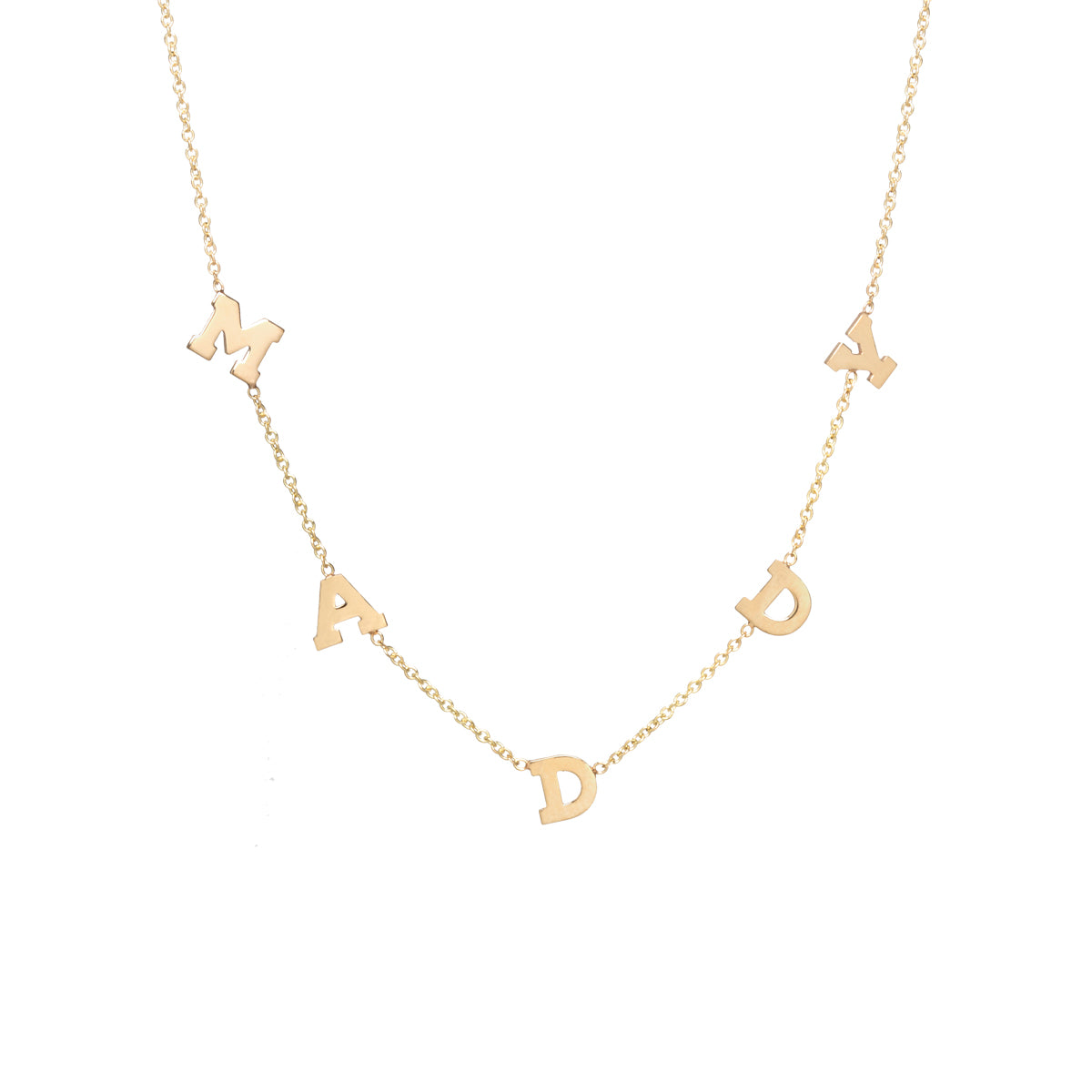 Zoe Chicco 14kt Gold Scattered Initial Letters Necklace with Maddy spelled out