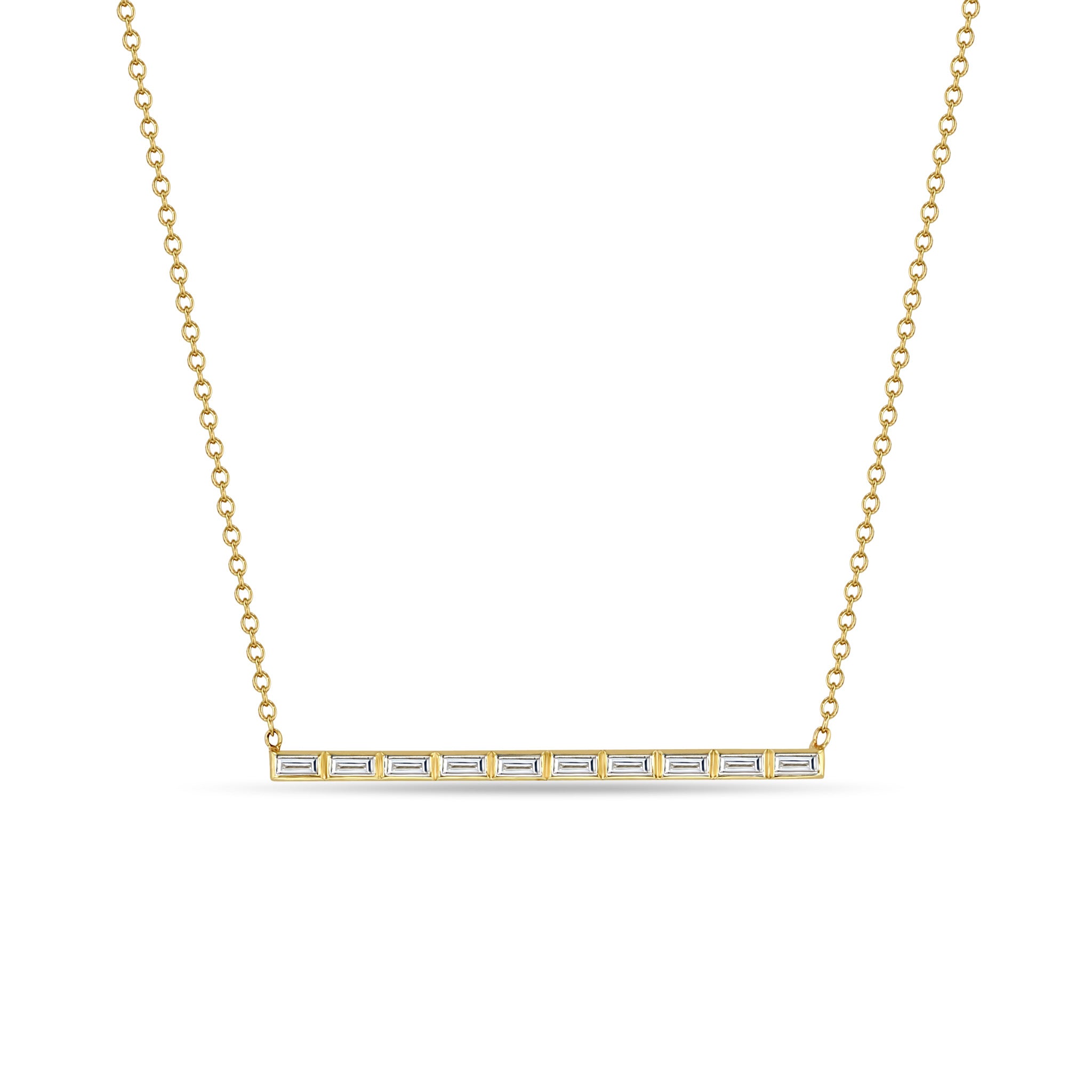 Zoë Chicco 14k Gold 10 Channel Set Baguette Diamond Bar Pendant Necklace