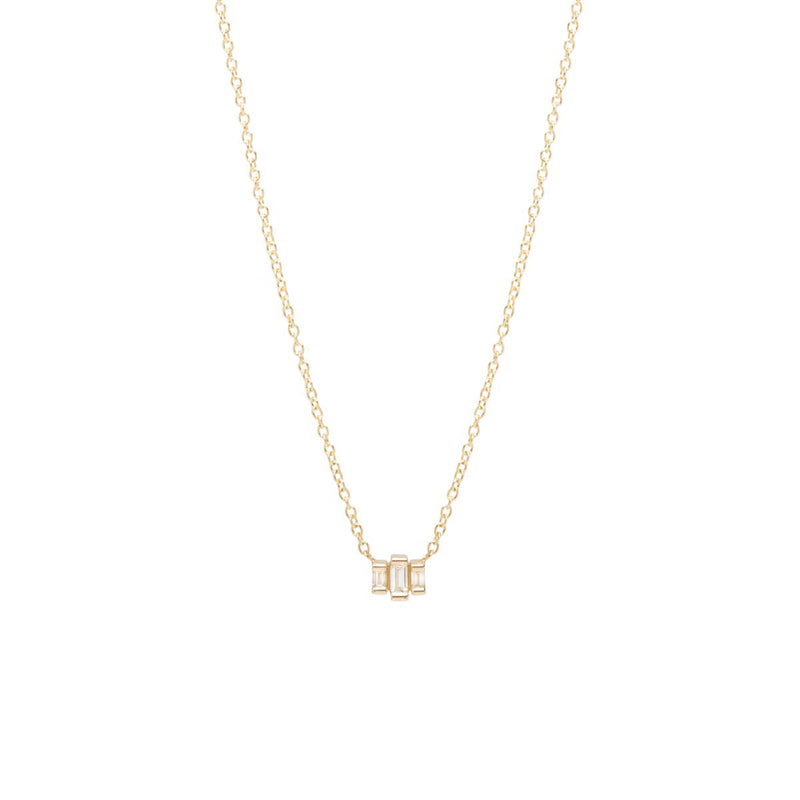 Zoë Chicco 14kt Yellow Gold 3 Stepped White Baguette Diamond Necklace