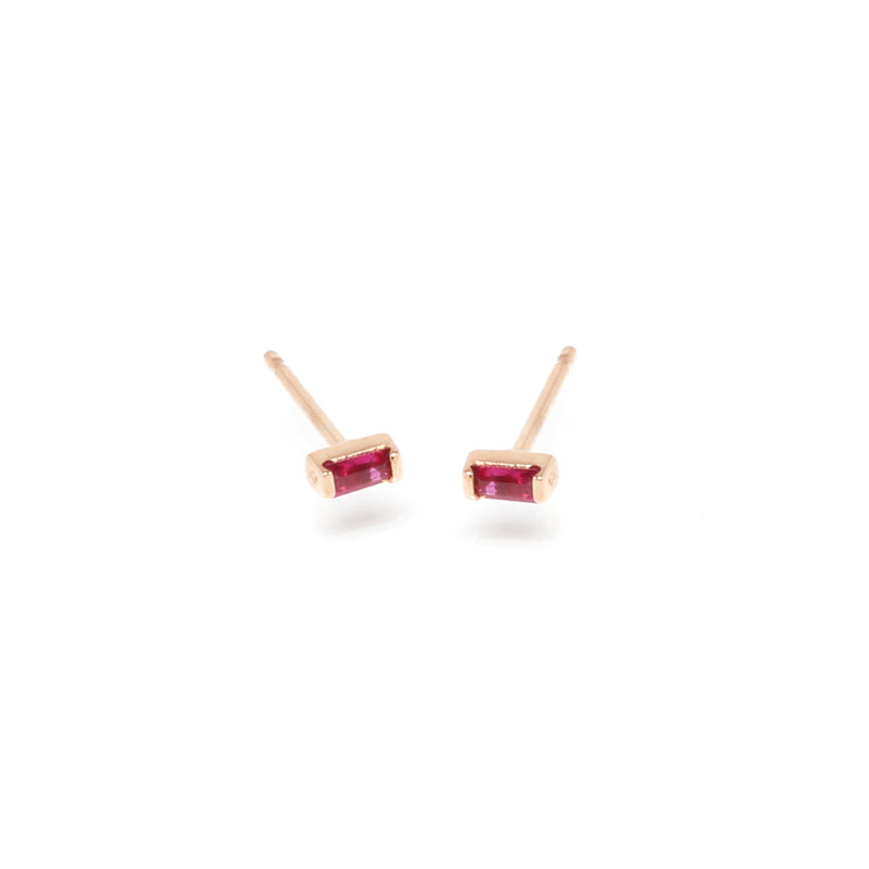 14k Small Ruby Baguette Studs