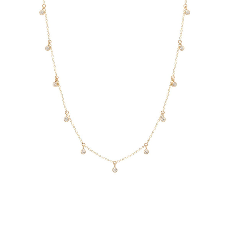 Zoë Chicco 14kt Yellow Gold 11 Scattered White Diamond Dangling Choker Necklace