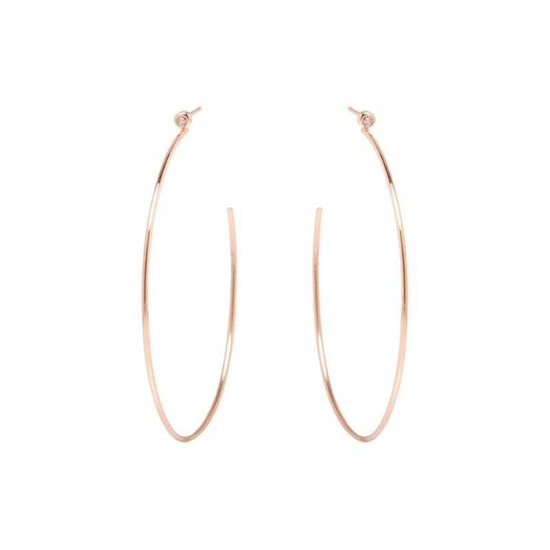 Zoë Chicco 14kt Rose Gold Large Bezel Set White Diamond Stud Hoop Earrings