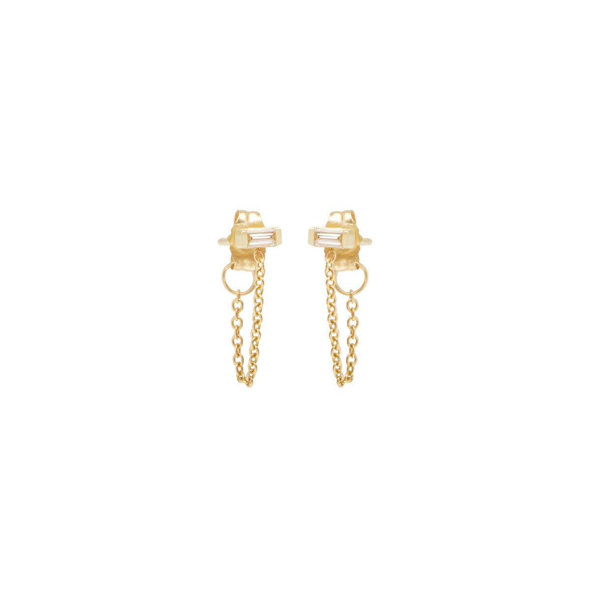 Zoë Chicco 14kt Yellow Gold White Baguette Diamond Chain Stud Earrings