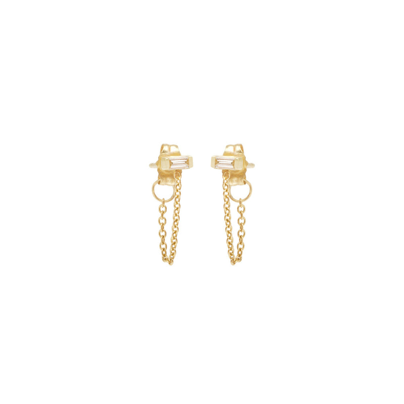 Zoë Chicco 14kt Yellow Gold White Baguette Diamond Chain Stud Earrings