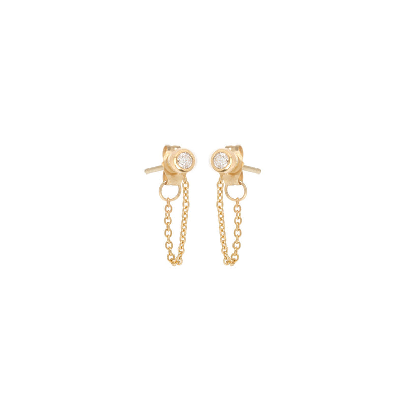 Zoë Chicco 14kt Yellow Gold White Diamond Bezel Chain Huggie Earrings