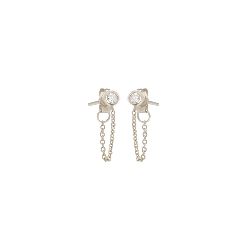Zoë Chicco 14kt White Gold Diamond Bezel Chain Huggie Earrings