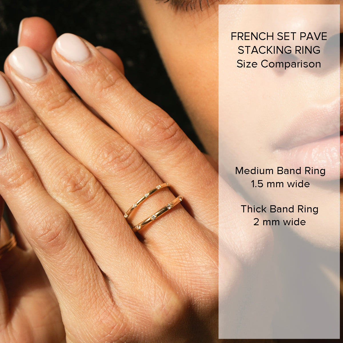 comparison image of scattered pave diamond band rings