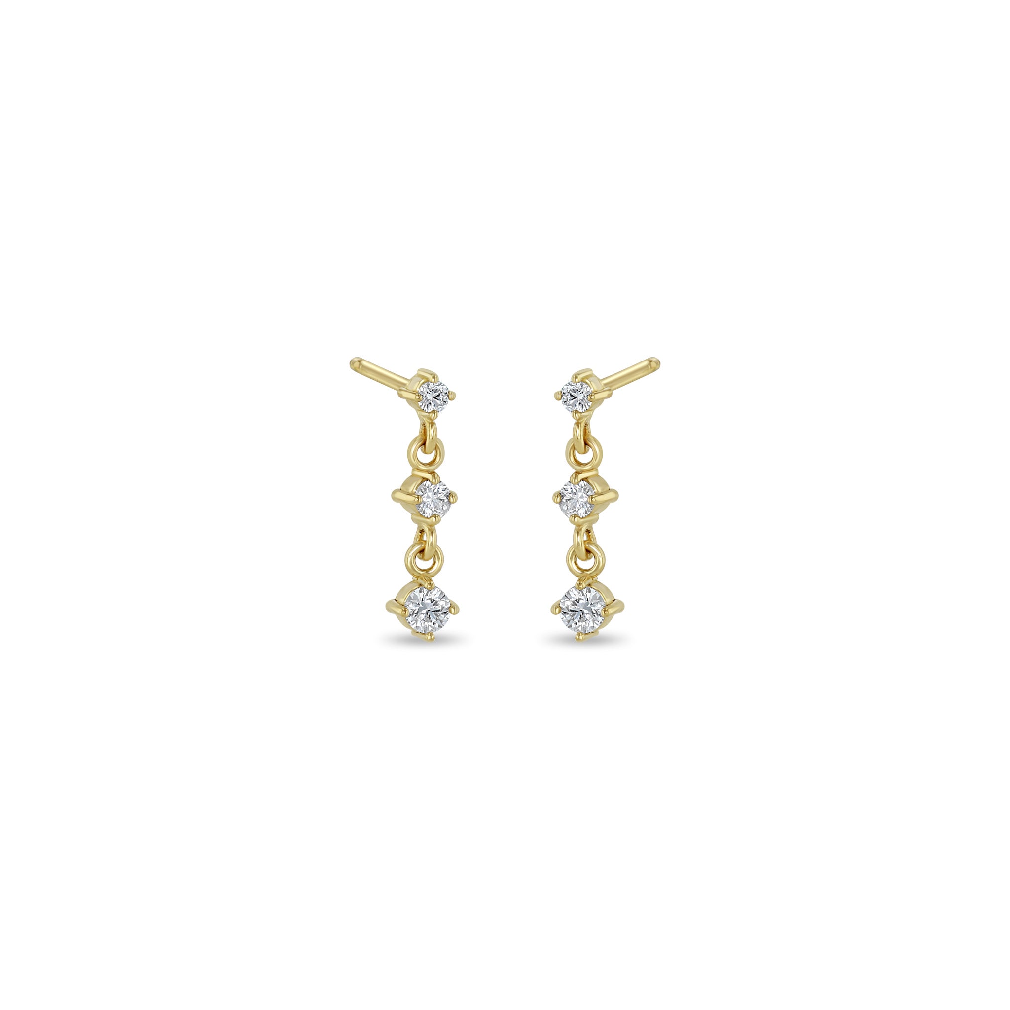 Zoë Chicco 14k Gold 3 Linked Graduated Prong Diamond Drop Earrings