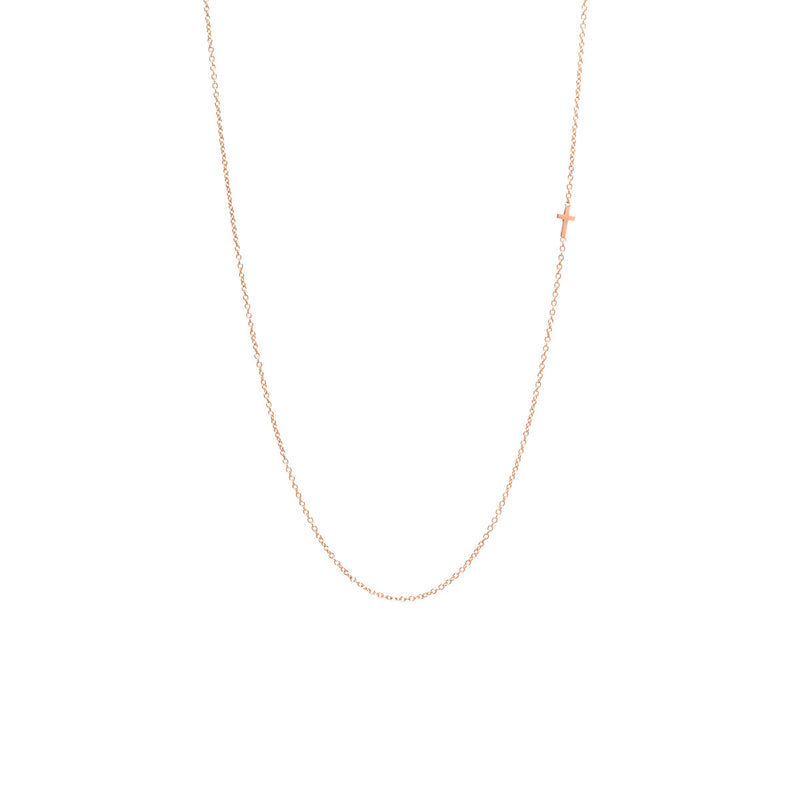 Zoë Chicco 14kt Rose Gold Itty Bitty Off-Center Cross Necklace