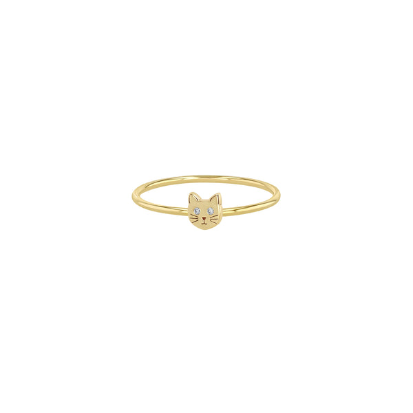 Zoë Chicco 14k Gold Itty Bitty Cat with Diamond Eyes Ring