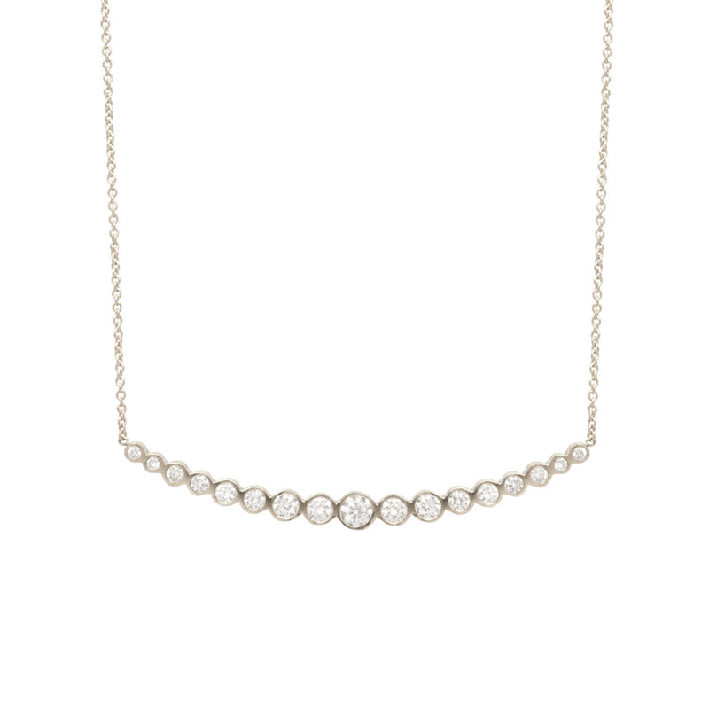 Zoë Chicco 14kt White Gold Horizontal Graduated Diamond Curved Bar Necklace