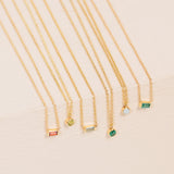 14k Emerald Baguette Necklace | May Birthstone