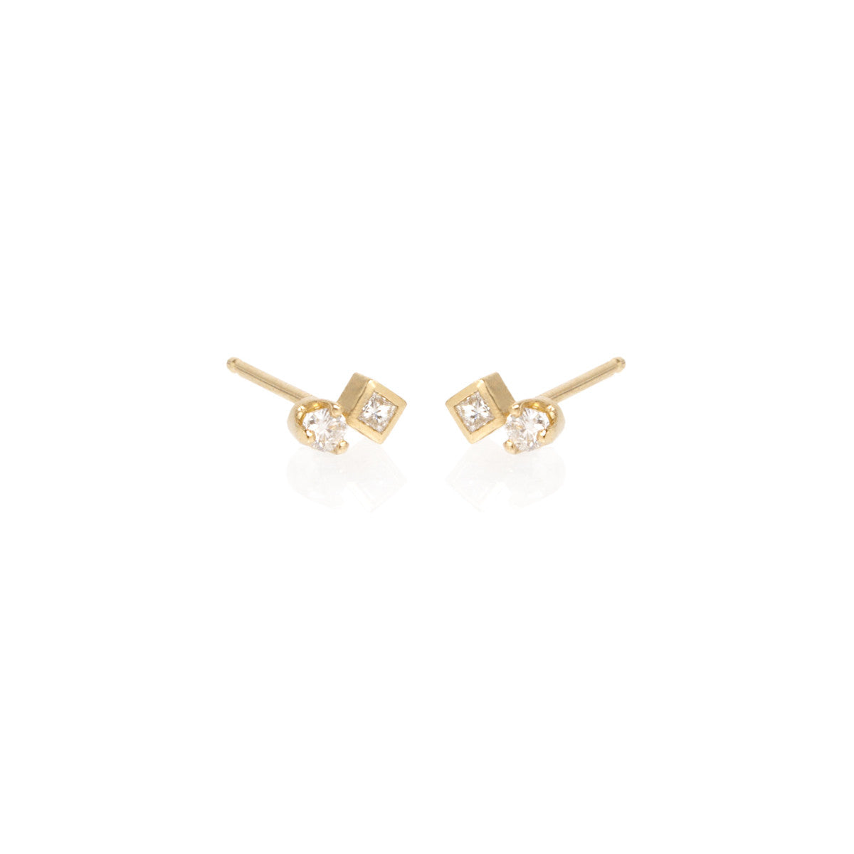Zoë Chicco 14kt Gold Mixed Round & Princess Diamond Stud Earrings