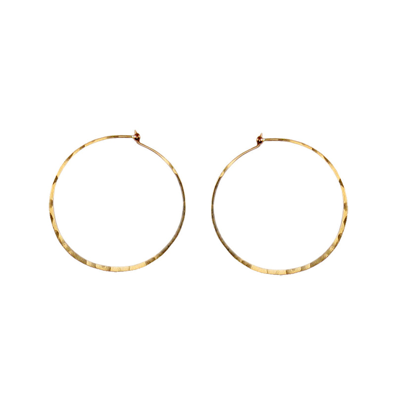 14k Gold Medium Thin Hammered Hoop Earrings