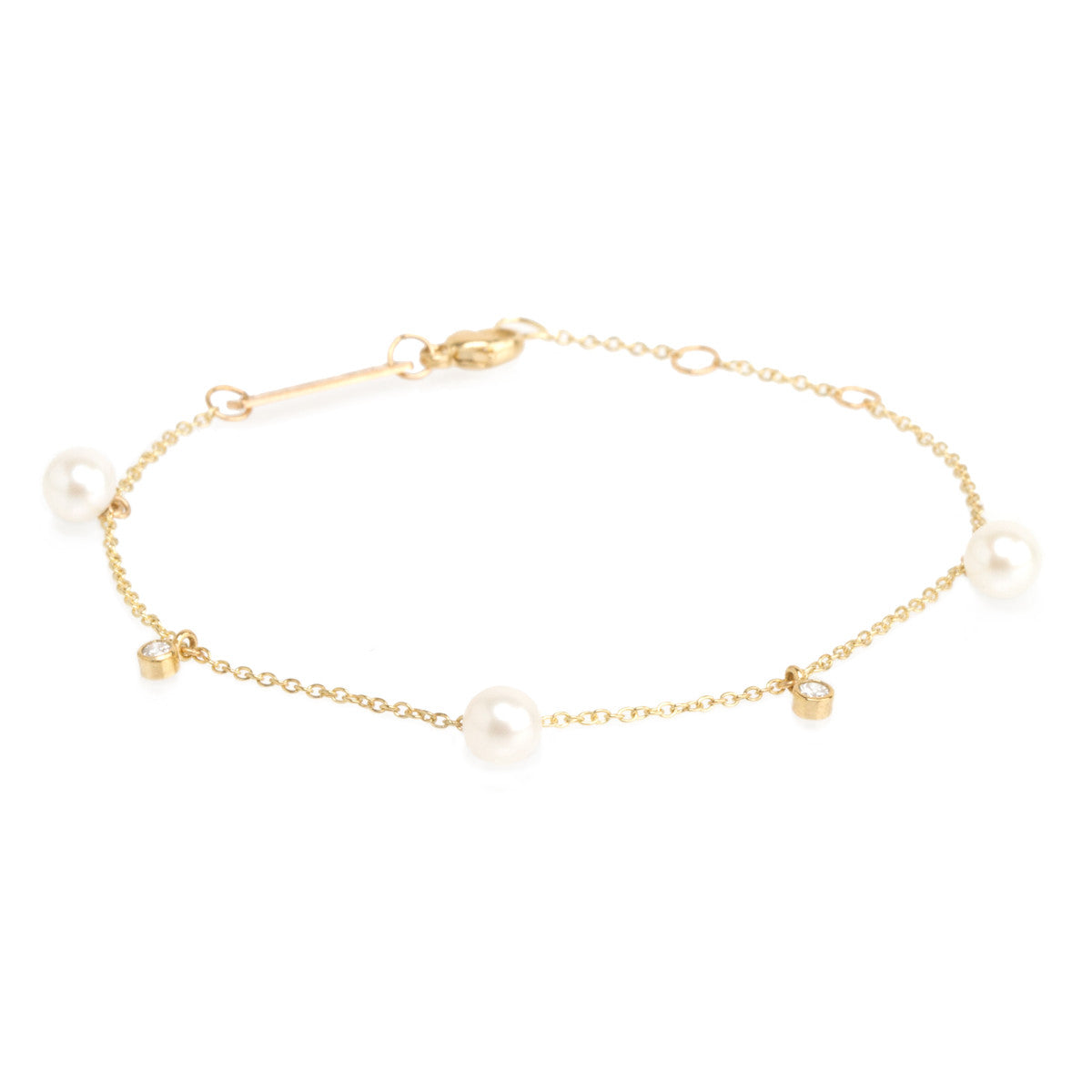 14k Pearl & Diamond Charm Bracelet