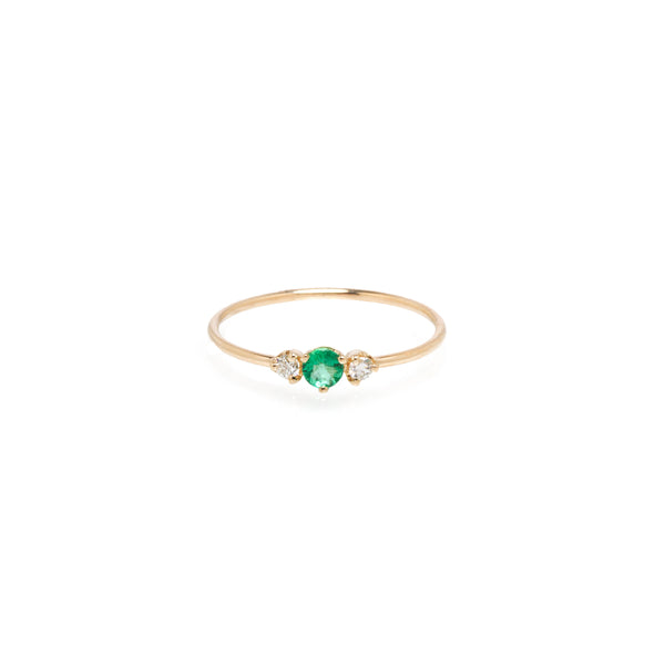 14k Prong Diamonds & Emerald Ring