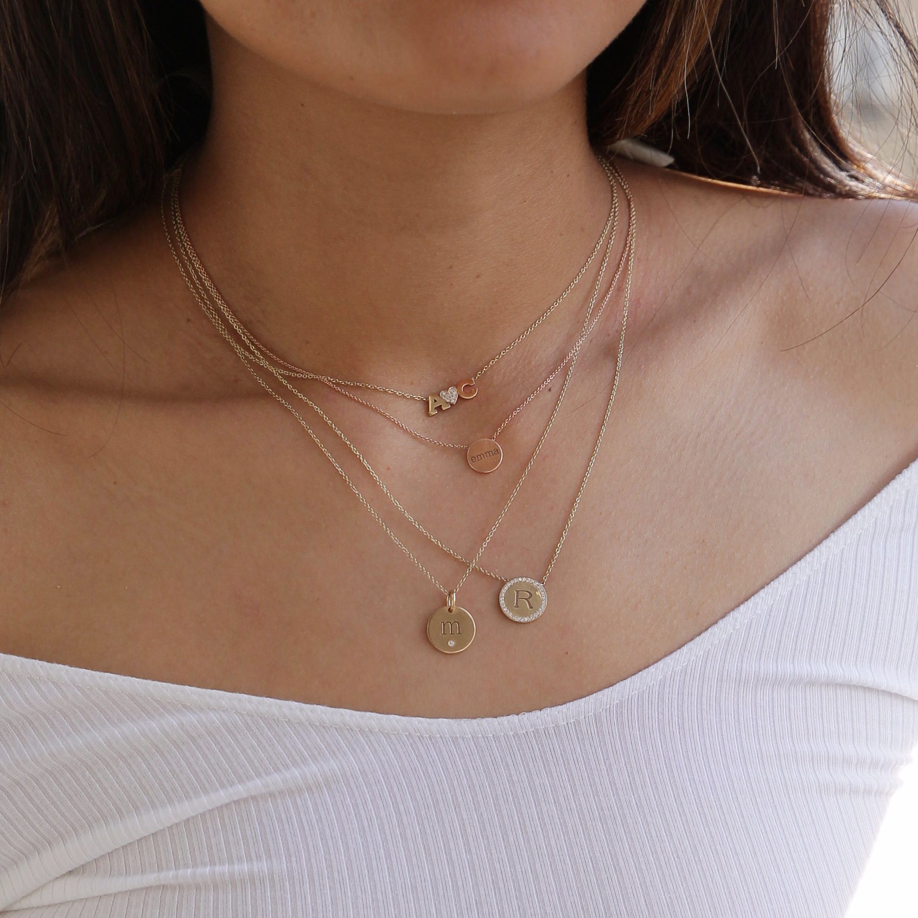 14k Medium Engraved Initial & Diamond Disc Charm Pendant - SALE